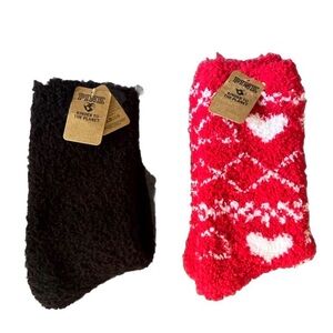 Victoria's Secret PINK Fuzzy Socks Red Hearts & Solid Black One Size OSFM NEW